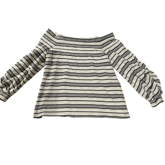 1.STATE Womens Ruched Sleeve Off the Shoulder Blouse, White - XL - Picture 3 of 7